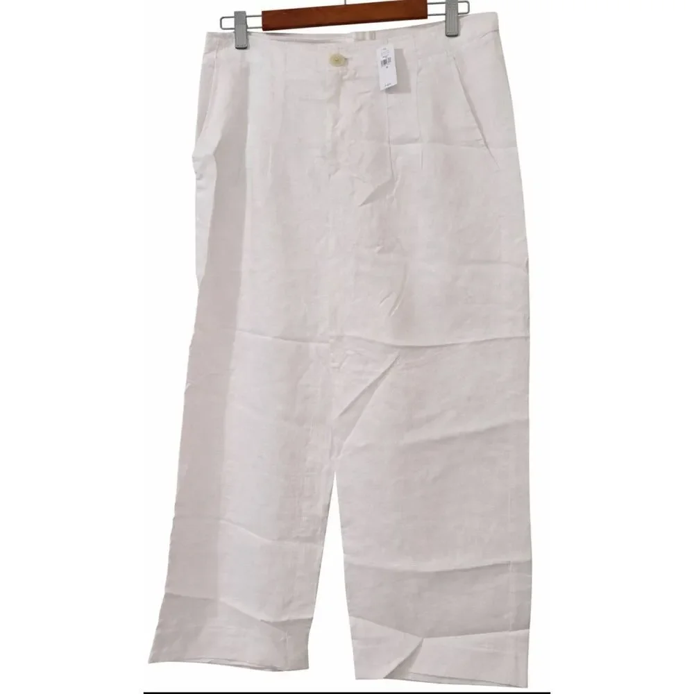 Banana Republic Womens Size 10 Wide Leg white 100% linen pants Travel Palazzo